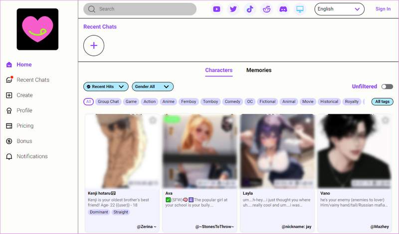 Crushon AI Homepage