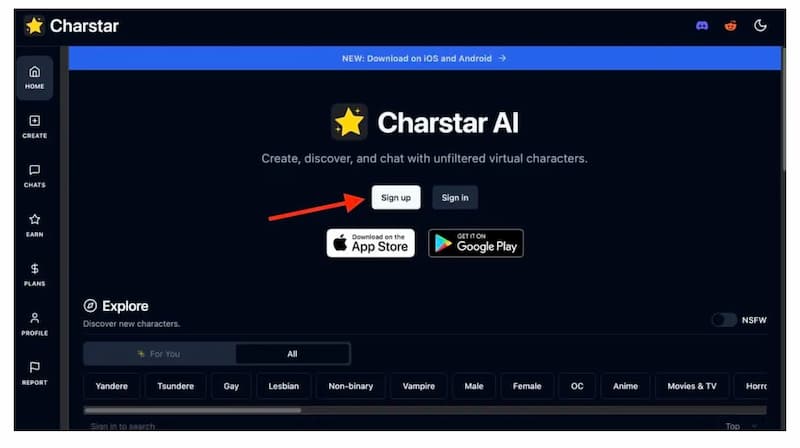 Charstar AI Sign Up