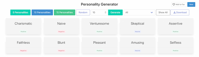 Code Beautify Personality Generator