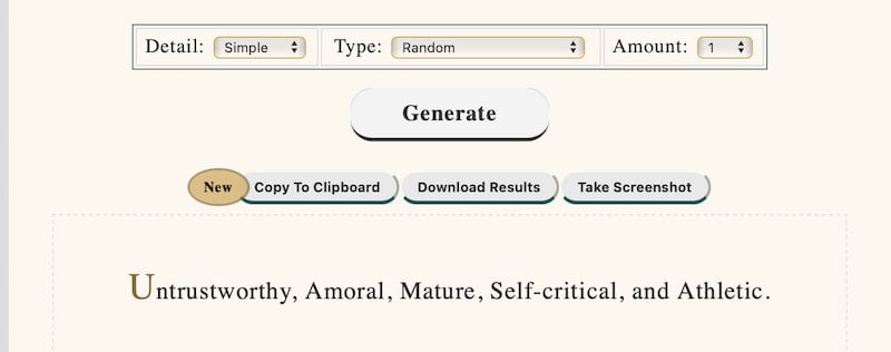 Rangen Personality Generator