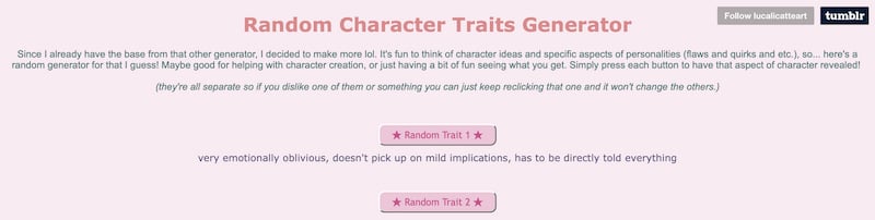 The Lucalicatteart Random Character Traits Generator