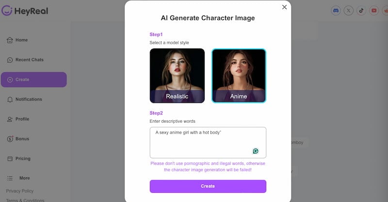 Heyreal Add Prompt Ceate